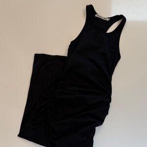 Michael Stars Ruched Midi Dress- Black Sleeveless Dress